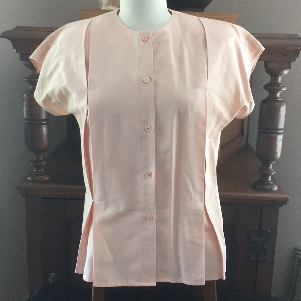 80’s Cap Sleeve Linen Cotton Top w/Shoulder Pads